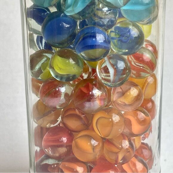 Vintage Multi Color Cat’s Eye Banana Glass Toy Marble  Jar - Picture 13 of 14